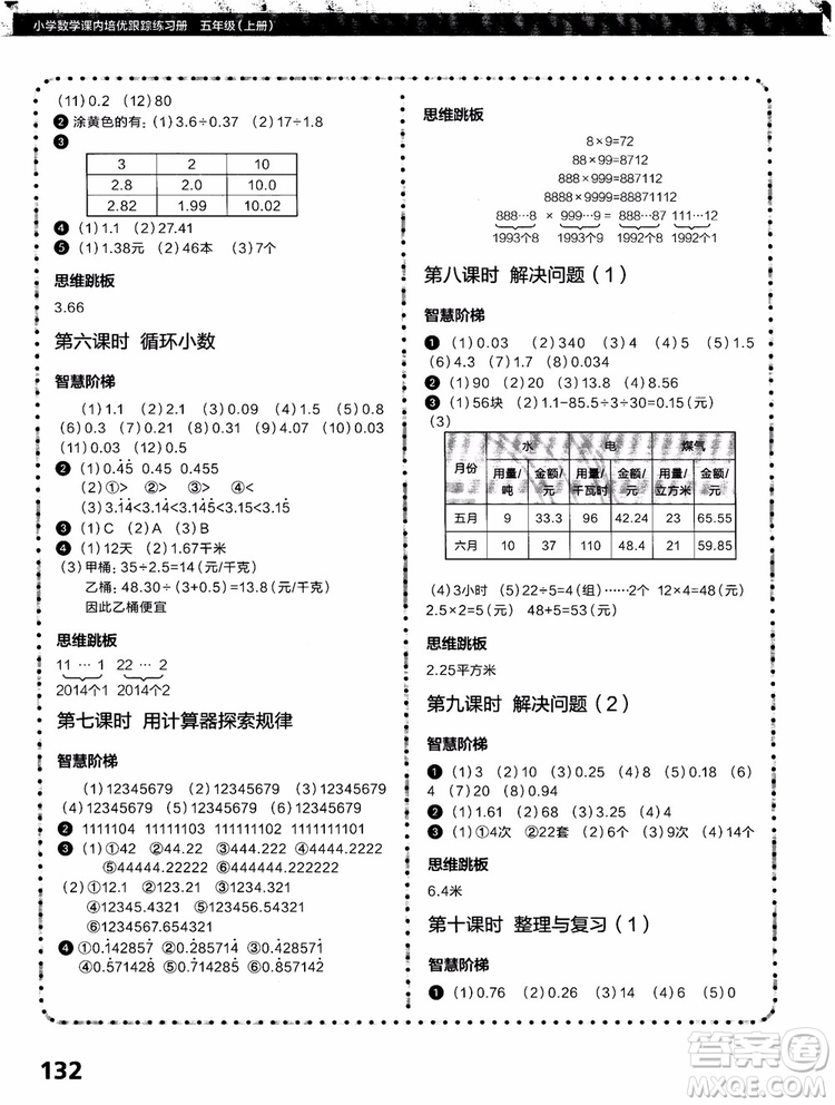 2018年學而思培優(yōu)小學數(shù)學課內(nèi)培優(yōu)跟蹤練習冊五年級上冊參考答案