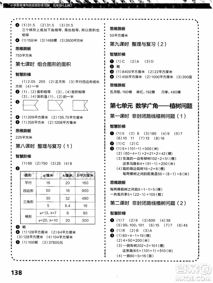 2018年學而思培優(yōu)小學數(shù)學課內(nèi)培優(yōu)跟蹤練習冊五年級上冊參考答案