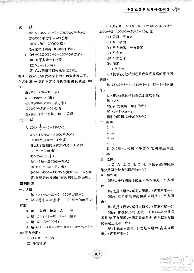 南大勵學(xué)新思維培優(yōu)訓(xùn)練數(shù)學(xué)五年級參考答案