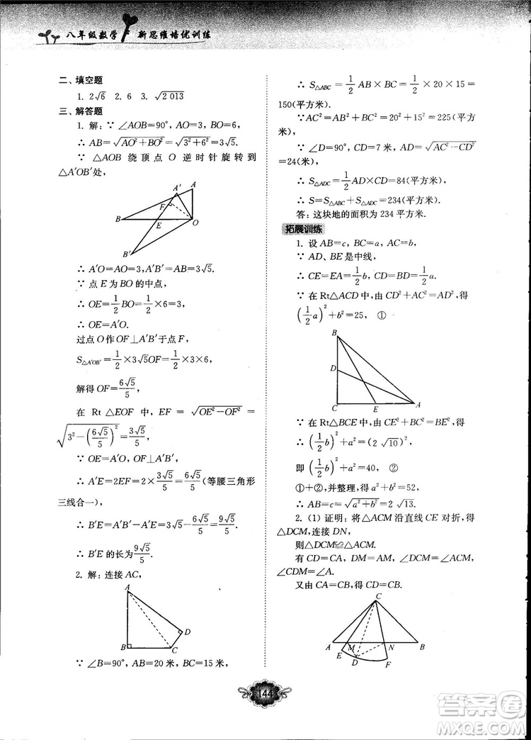 南大勵學新思維培優(yōu)訓練數(shù)學八年級參考答案