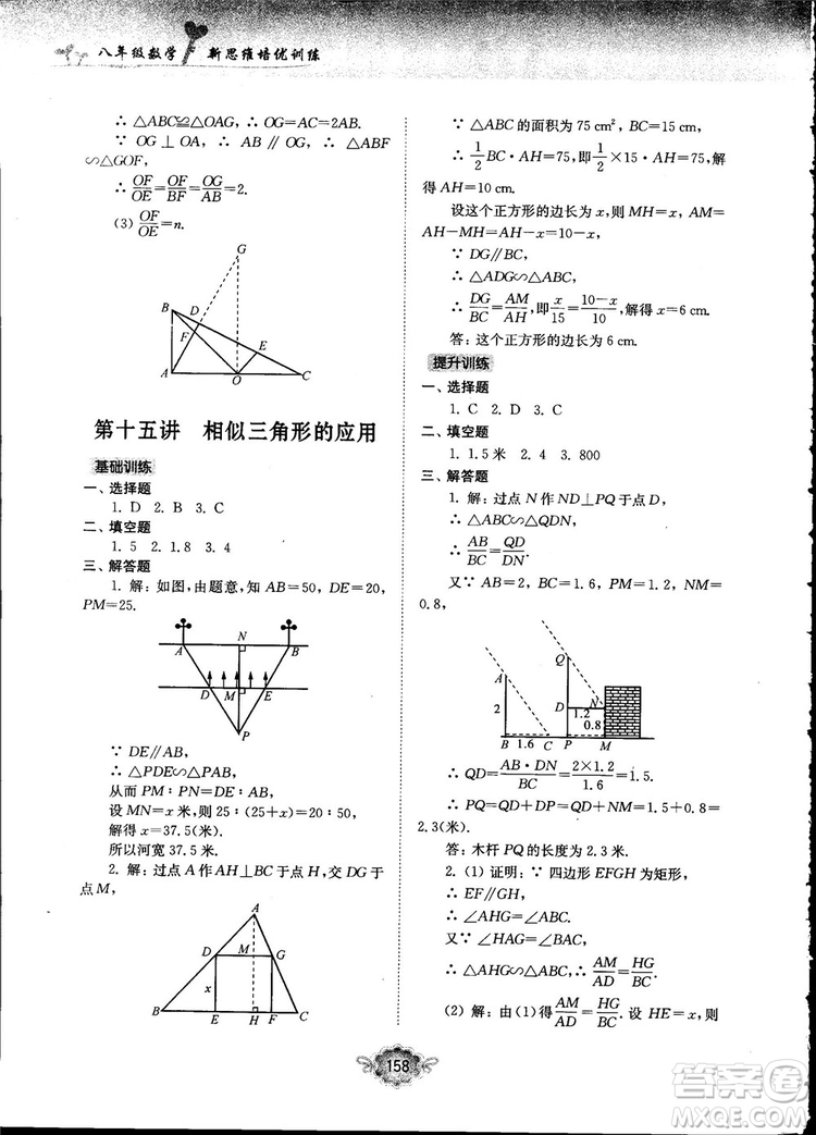 南大勵學新思維培優(yōu)訓練數(shù)學八年級參考答案