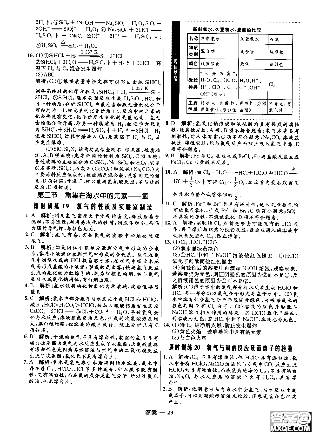 2018全新修訂高中同步測控優(yōu)化訓(xùn)練人教版化學(xué)必修1參考答案
