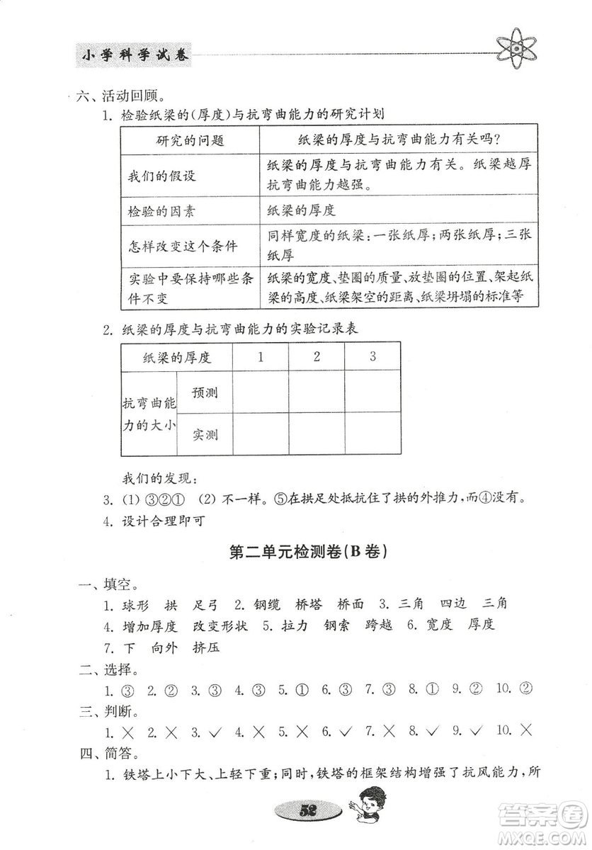 教科版六年級上冊金鑰匙小學(xué)科學(xué)試卷2018秋參考答案