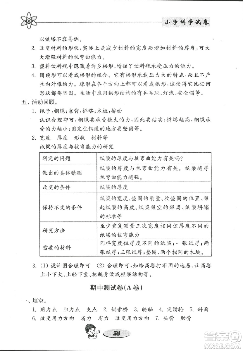 教科版六年級上冊金鑰匙小學(xué)科學(xué)試卷2018秋參考答案
