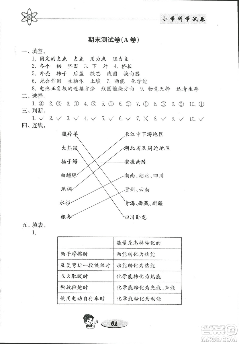 教科版六年級上冊金鑰匙小學(xué)科學(xué)試卷2018秋參考答案