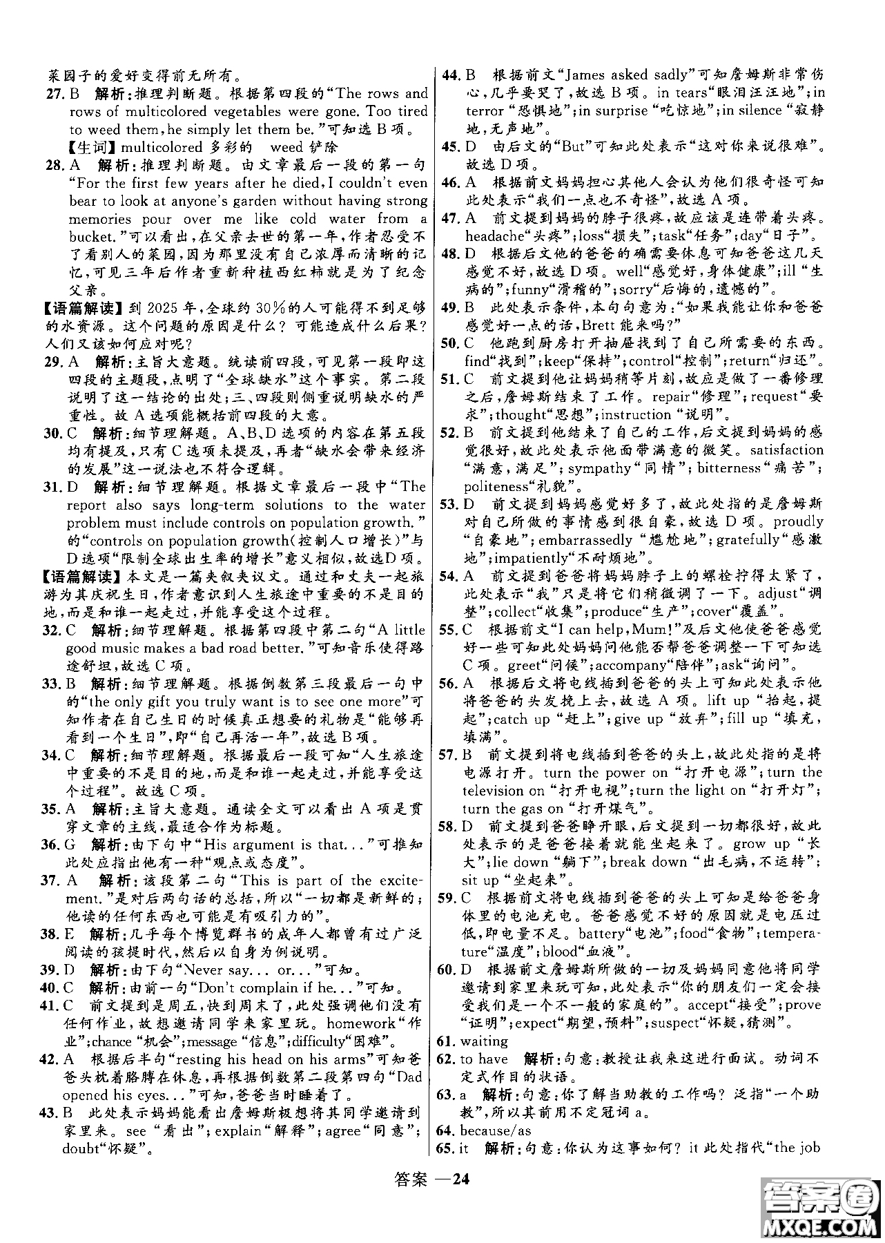2018高中同步測控優(yōu)化訓練英語必修5人教版參考答案