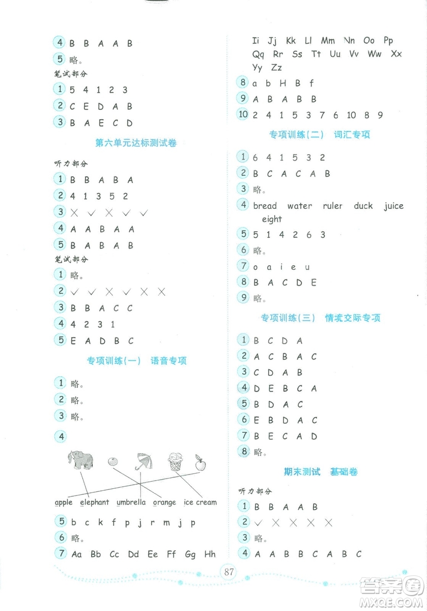 2018金版小學(xué)英語(yǔ)試卷金鑰匙三年級(jí)上冊(cè)人教版PEP三年級(jí)起點(diǎn)參考答案