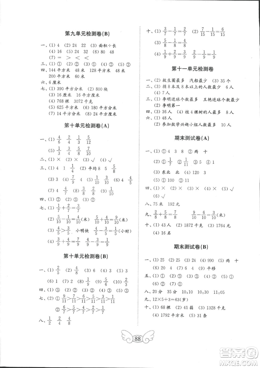 2018秋金鑰匙數(shù)學(xué)試卷三年級(jí)上冊(cè)54青島版參考答案