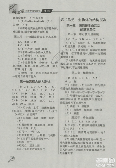 2018版全優(yōu)點(diǎn)練課計(jì)劃七年級(jí)生物上冊(cè)蘇教版參考答案