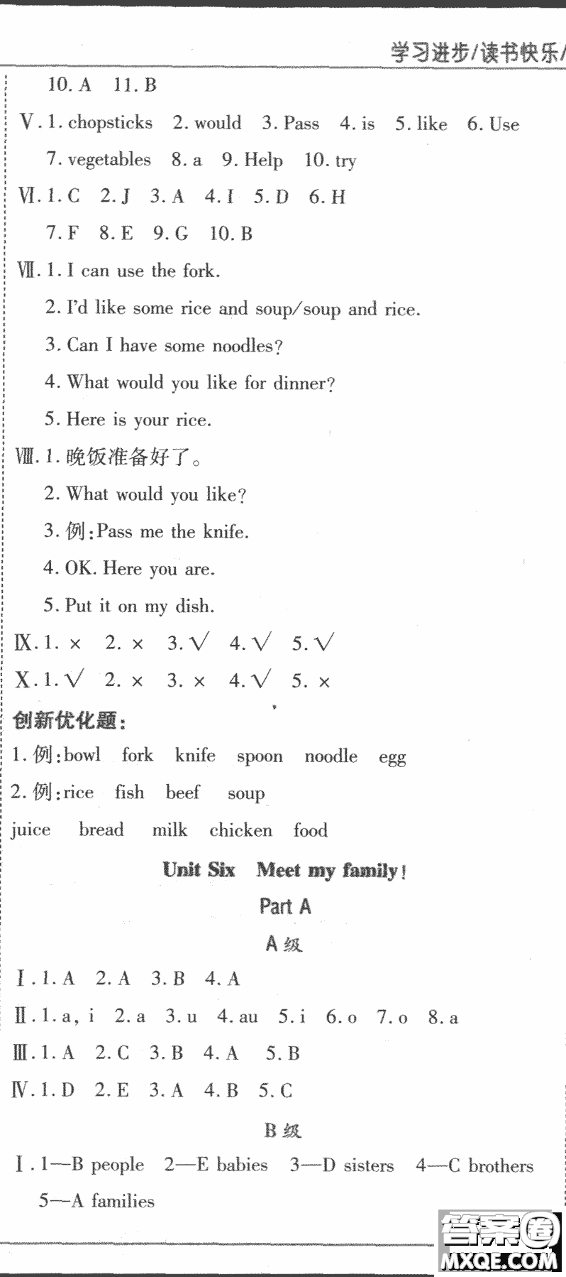 2018版全優(yōu)訓(xùn)練零失誤優(yōu)化作業(yè)本升級(jí)英語(yǔ)人教PEP四年級(jí)上冊(cè)參考答案