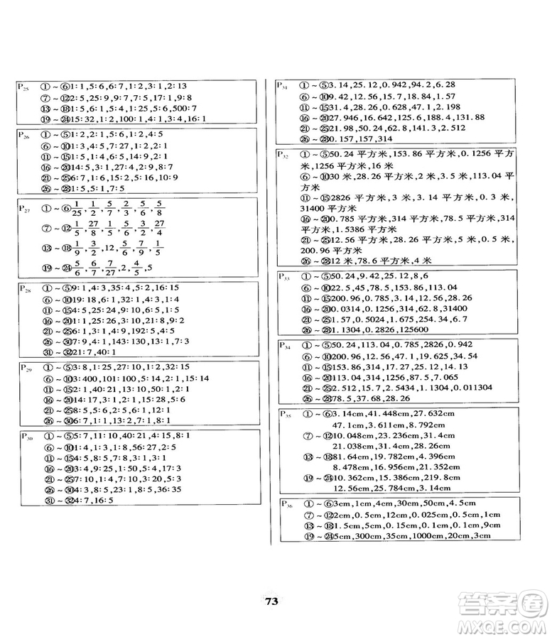 2018計算小能手口算題卡六年級上冊人教版參考答案