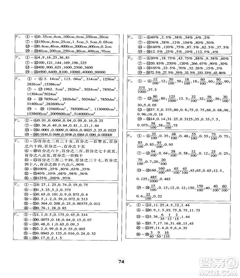 2018計算小能手口算題卡六年級上冊人教版參考答案