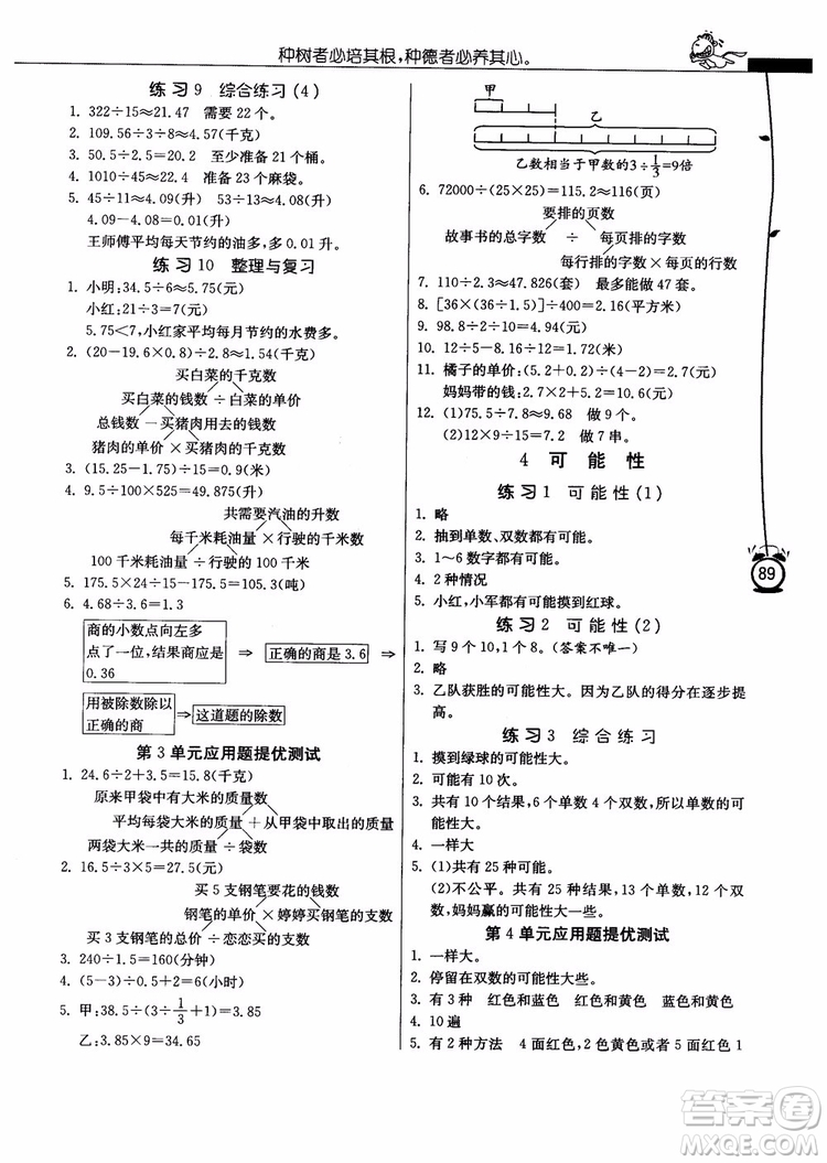 春雨教育2018年秋小學(xué)數(shù)學(xué)應(yīng)用題解題高手5年級(jí)上冊(cè)人教版參考答案