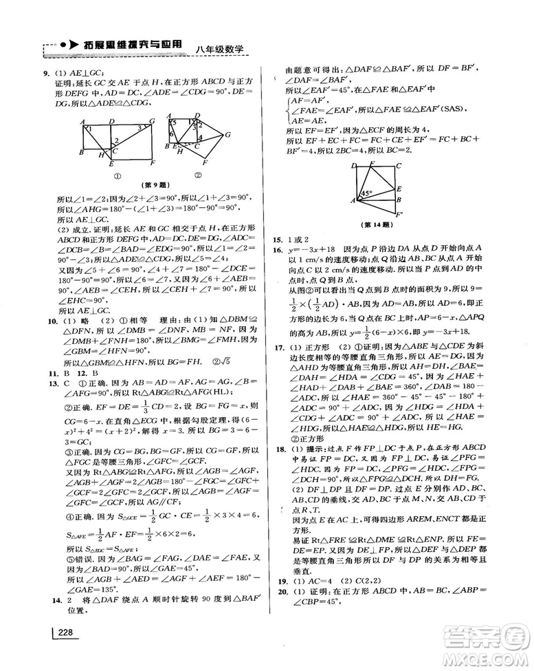 拓展思維探究與應用新體驗新思維新方法8年級數(shù)學參考答案