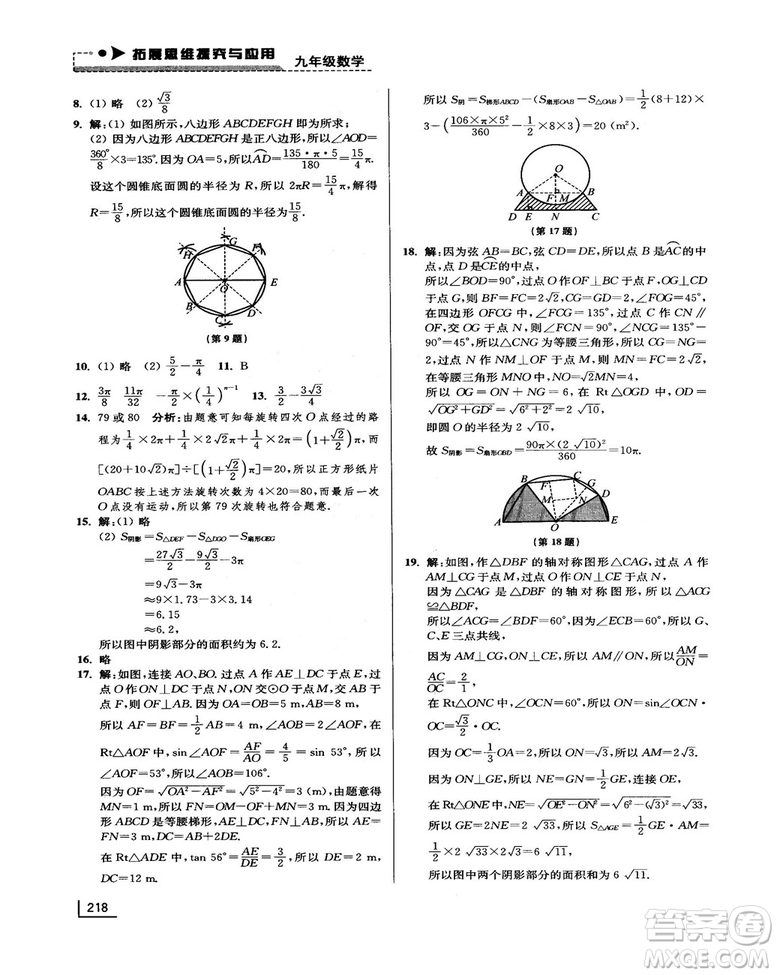 拓展思維探究與應(yīng)用新體驗(yàn)新思維新方法9年級(jí)數(shù)學(xué)參考答案