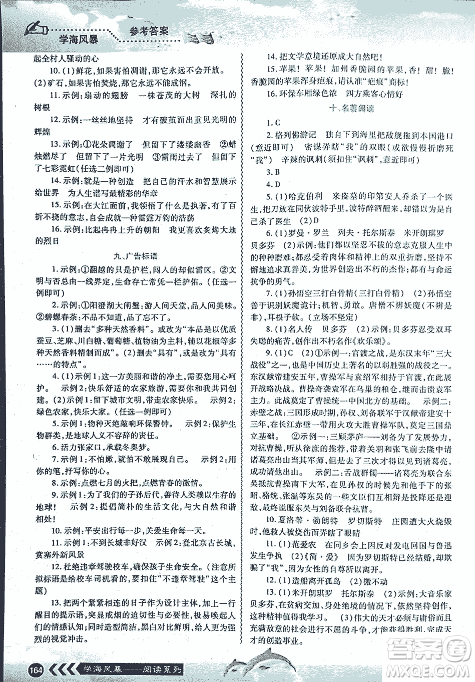 2018學(xué)海風(fēng)暴初中課外文言文閱讀中考金版參考答案