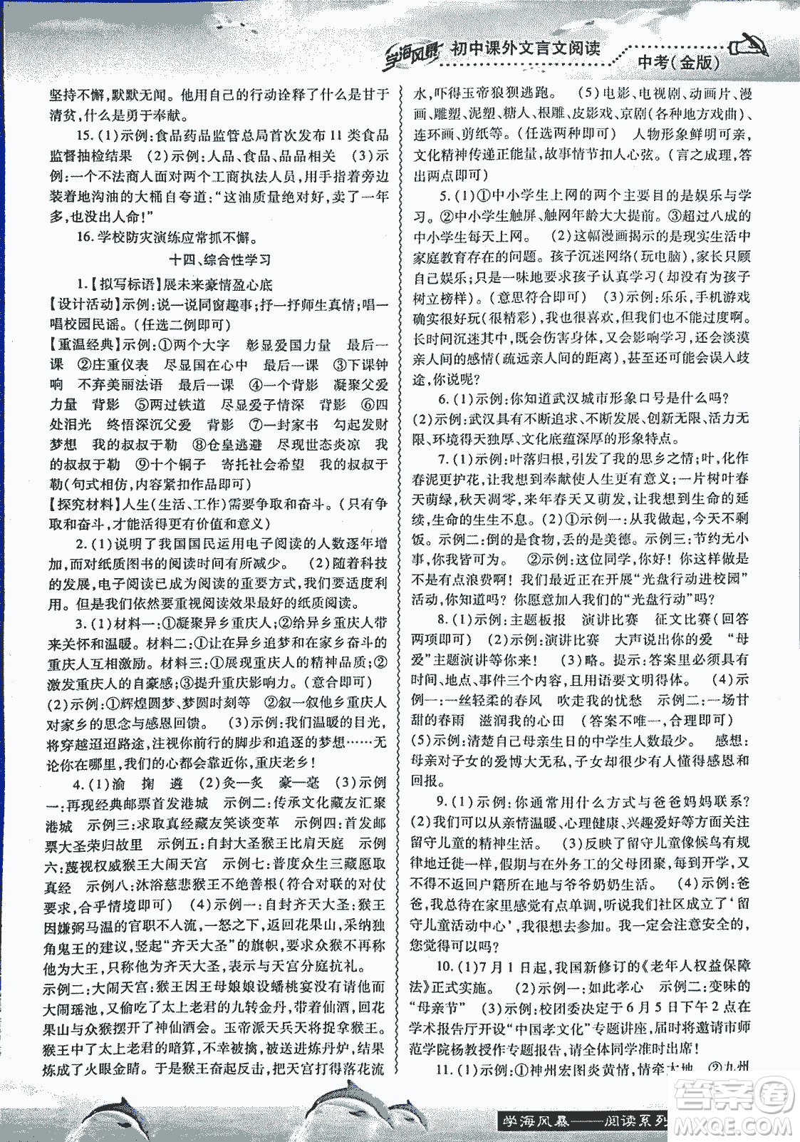 2018學(xué)海風(fēng)暴初中課外文言文閱讀中考金版參考答案