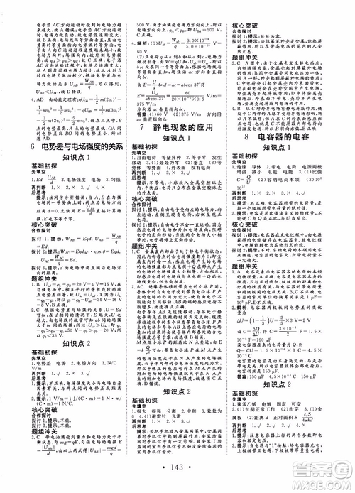2019課堂新坐標高中同步導學案物理選修3-1人教版參考答案