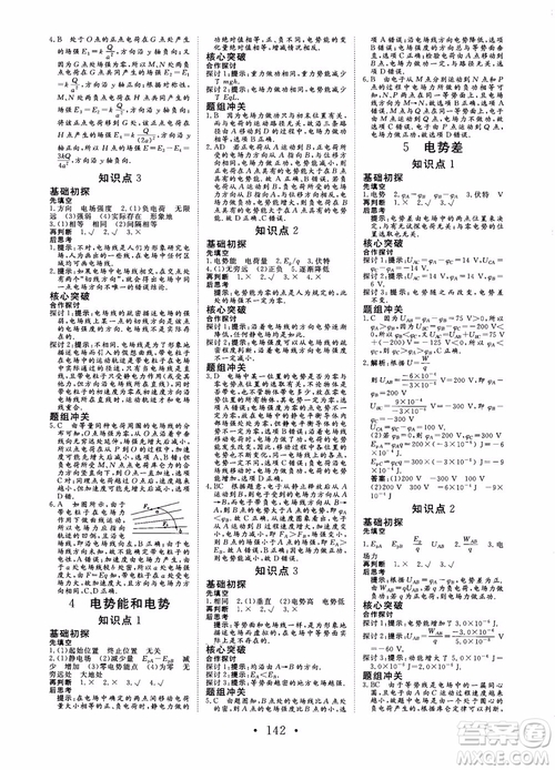 2019課堂新坐標高中同步導學案物理選修3-1人教版參考答案
