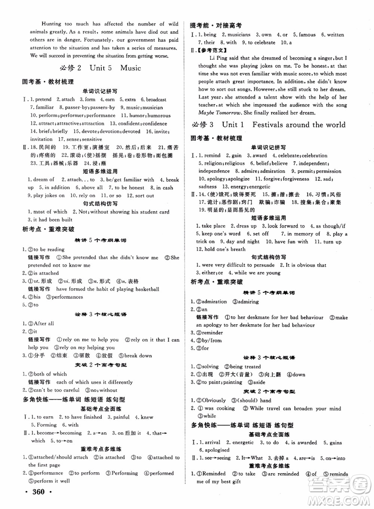 2019英語(yǔ)人教版課堂新坐標(biāo)高三一輪總復(fù)習(xí)參考答案