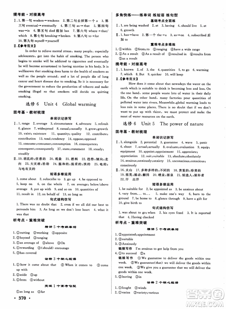 2019英語(yǔ)人教版課堂新坐標(biāo)高三一輪總復(fù)習(xí)參考答案