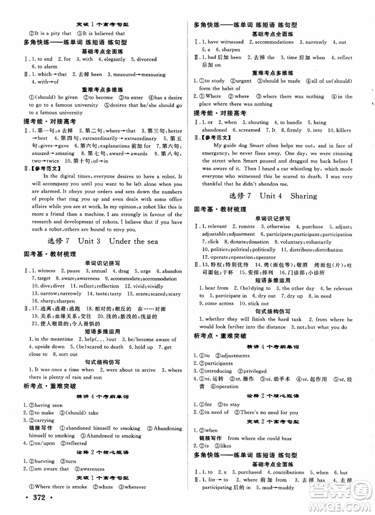 2019英語(yǔ)人教版課堂新坐標(biāo)高三一輪總復(fù)習(xí)參考答案