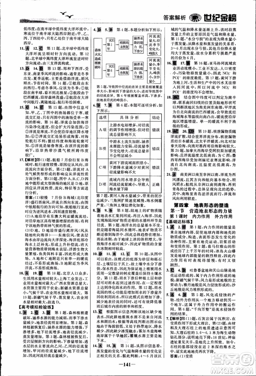 世紀金榜人教版地理必修1課時單元金銀卷2018年參考答案