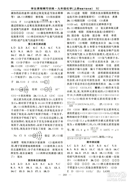 2018版學生課程精巧訓(xùn)練化學八年級上冊人教RJ版答案