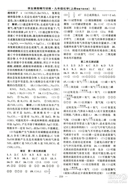 2018版學生課程精巧訓(xùn)練化學八年級上冊人教RJ版答案