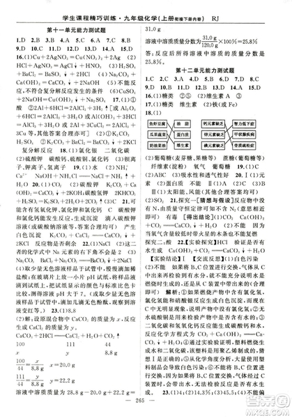 2018版學生課程精巧訓(xùn)練化學八年級上冊人教RJ版答案
