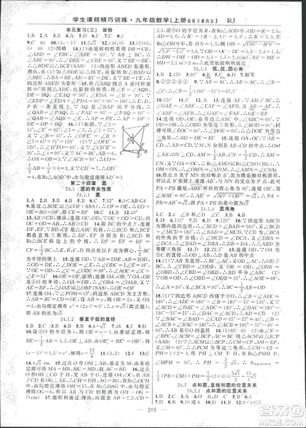 2018版學(xué)生課程精巧訓(xùn)練數(shù)學(xué)九年級(jí)上冊(cè)人教RJ版答案