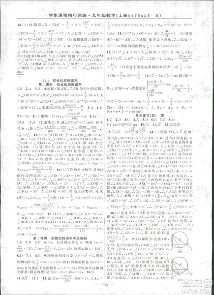 2018版學(xué)生課程精巧訓(xùn)練數(shù)學(xué)九年級(jí)上冊(cè)人教RJ版答案