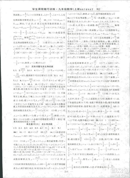 2018版學(xué)生課程精巧訓(xùn)練數(shù)學(xué)九年級(jí)上冊(cè)人教RJ版答案