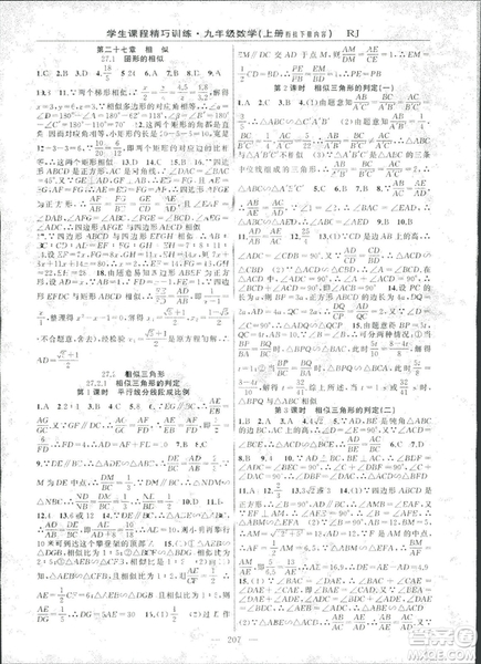 2018版學(xué)生課程精巧訓(xùn)練數(shù)學(xué)九年級(jí)上冊(cè)人教RJ版答案