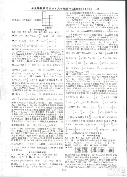 2018版學(xué)生課程精巧訓(xùn)練數(shù)學(xué)九年級(jí)上冊(cè)人教RJ版答案