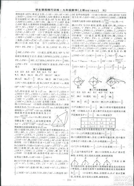 2018版學(xué)生課程精巧訓(xùn)練數(shù)學(xué)九年級(jí)上冊(cè)人教RJ版答案