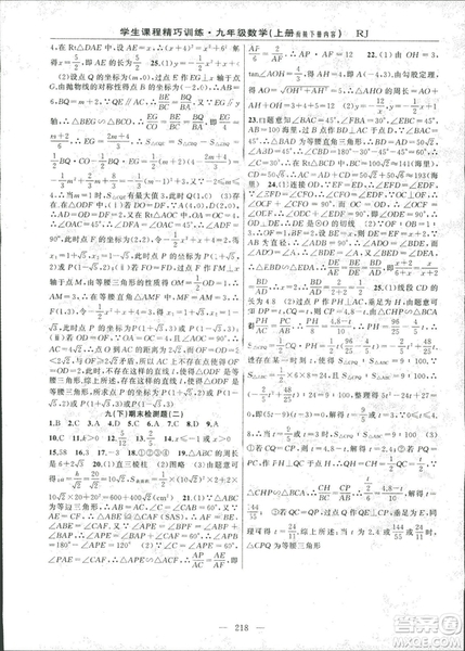 2018版學(xué)生課程精巧訓(xùn)練數(shù)學(xué)九年級(jí)上冊(cè)人教RJ版答案
