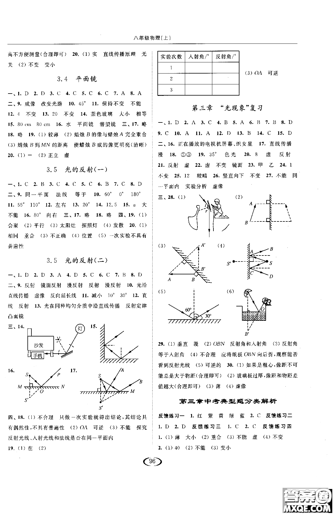 2018年亮點給力課時提優(yōu)作業(yè)本物理八年級上江蘇版參考答案