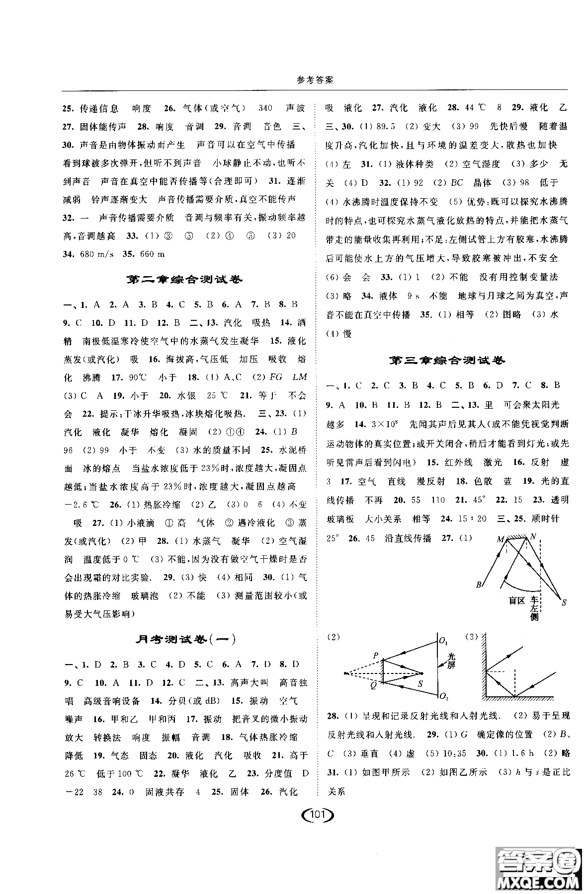 2018年亮點給力課時提優(yōu)作業(yè)本物理八年級上江蘇版參考答案