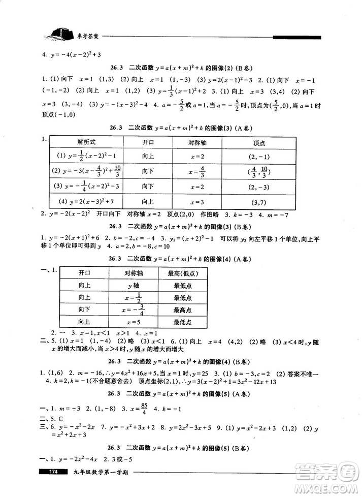 2018版金牌一課一練數(shù)學試用本九年級第一學期參考答案