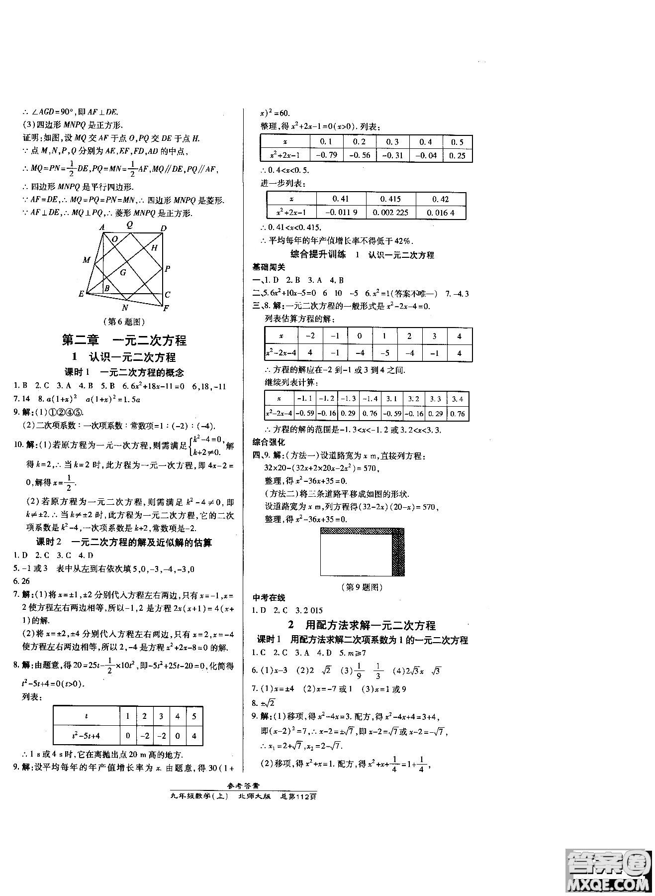 2019版萬向思維同步輔導(dǎo)書高效課時(shí)通九年級(jí)數(shù)學(xué)北師版上冊同步教材講解參考答案