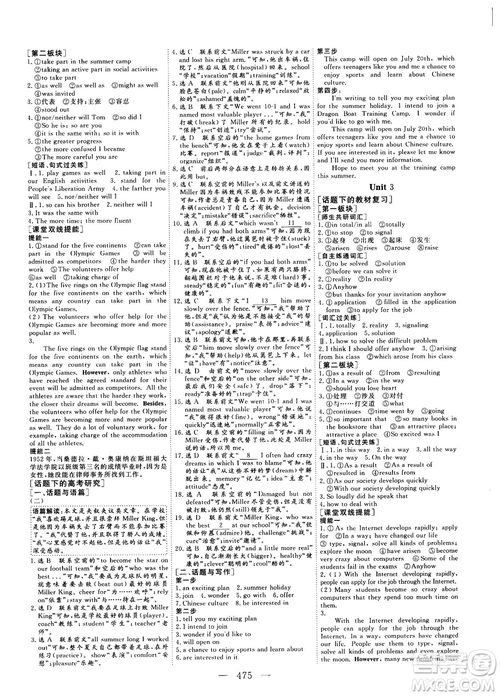2018版高考總復(fù)習(xí)話題復(fù)習(xí)版三維設(shè)計人教版英語答案