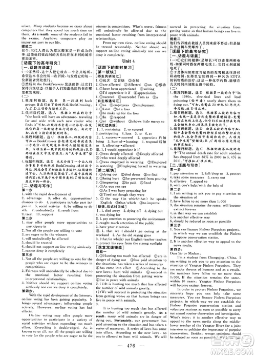 2018版高考總復(fù)習(xí)話題復(fù)習(xí)版三維設(shè)計人教版英語答案