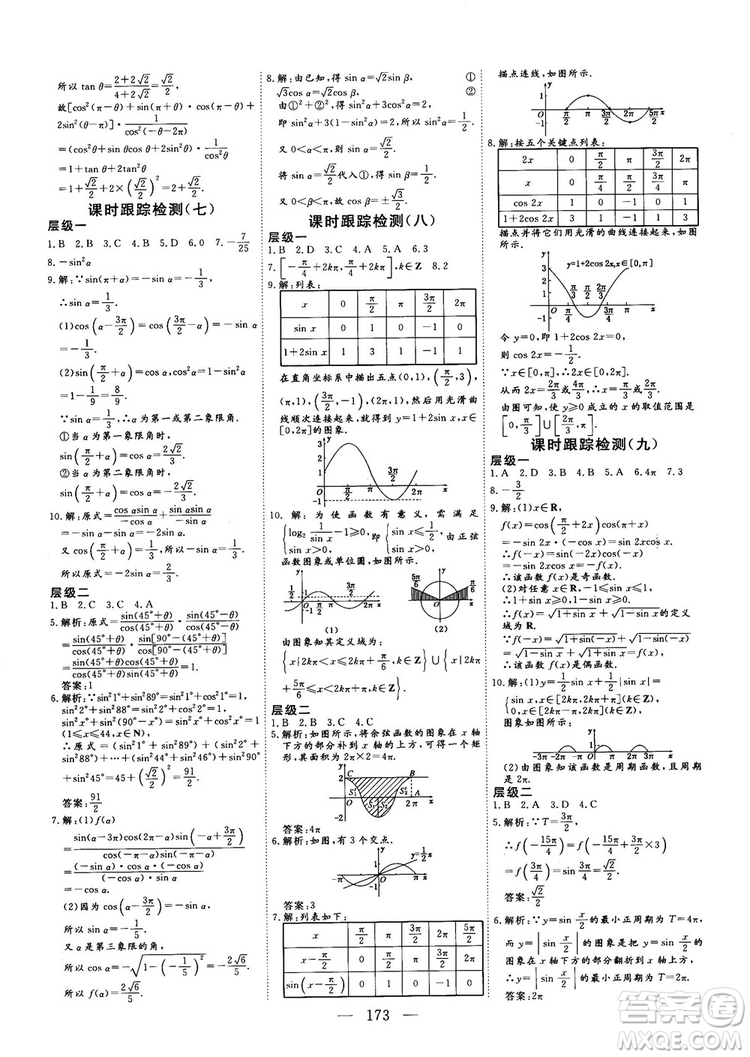 2018-2019三維設(shè)計(jì)數(shù)學(xué)必修4人教A版參考答案