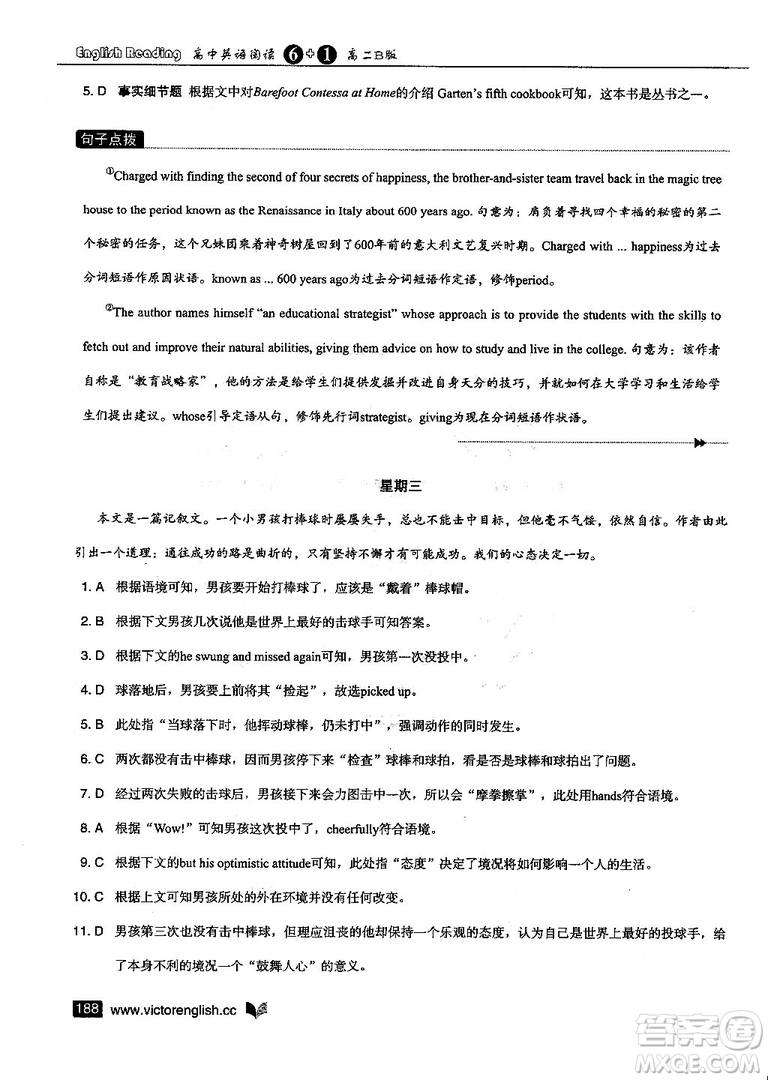 2019維克多高中英語閱讀6+1高二B版答案