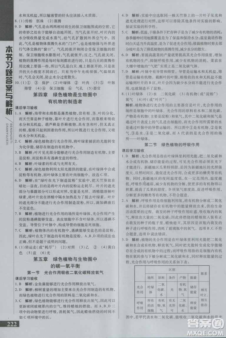 2018萬(wàn)向思維倍速學(xué)習(xí)法七年級(jí)生物上冊(cè)人教版參考答案