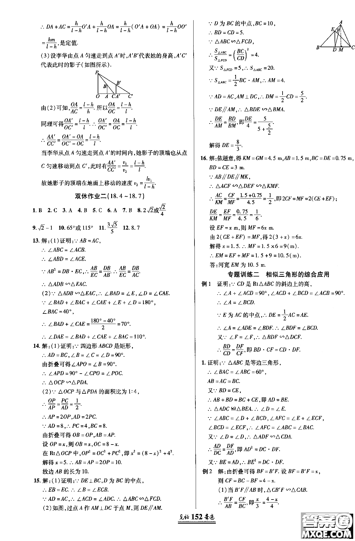 2018秋見(jiàn)證奇跡九年級(jí)數(shù)學(xué)上冊(cè)配北京課改版答案