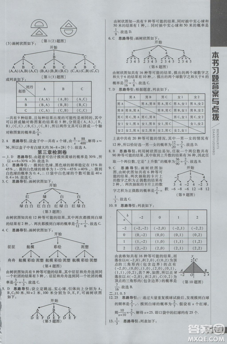 2019版倍速學(xué)習(xí)法九年級(jí)數(shù)學(xué)上冊(cè)北師大版直通中考參考答案