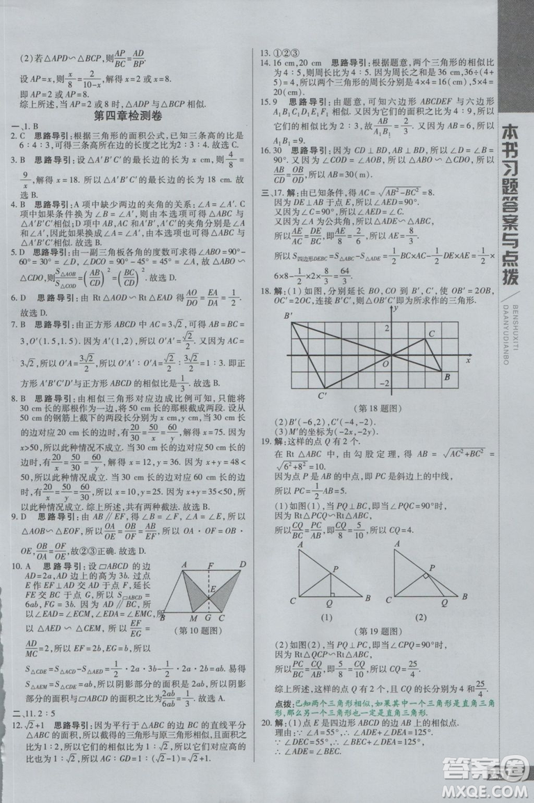 2019版倍速學(xué)習(xí)法九年級(jí)數(shù)學(xué)上冊(cè)北師大版直通中考參考答案