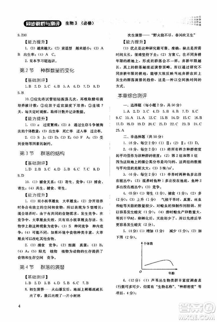 2018年同步解析與測評生物必修3穩(wěn)態(tài)與環(huán)境參考答案